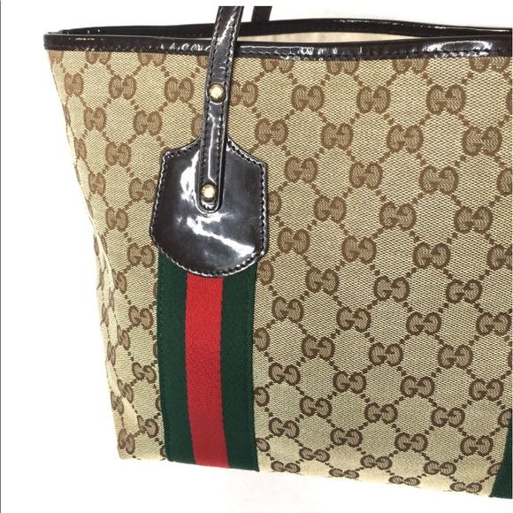 Authentic Gucci brown monogram canvas tote ribbon accents - Picture 14 of 16